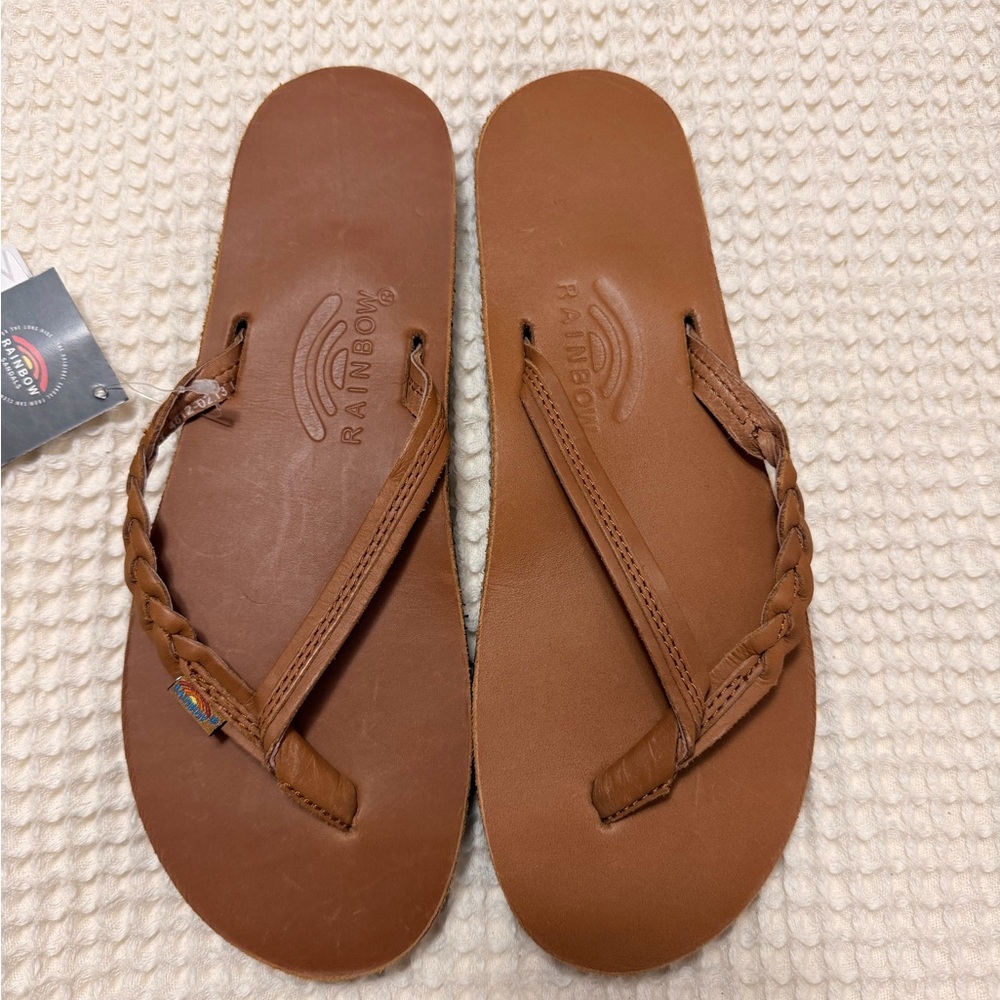 Rainbow Tan Braided Leather Sandals
